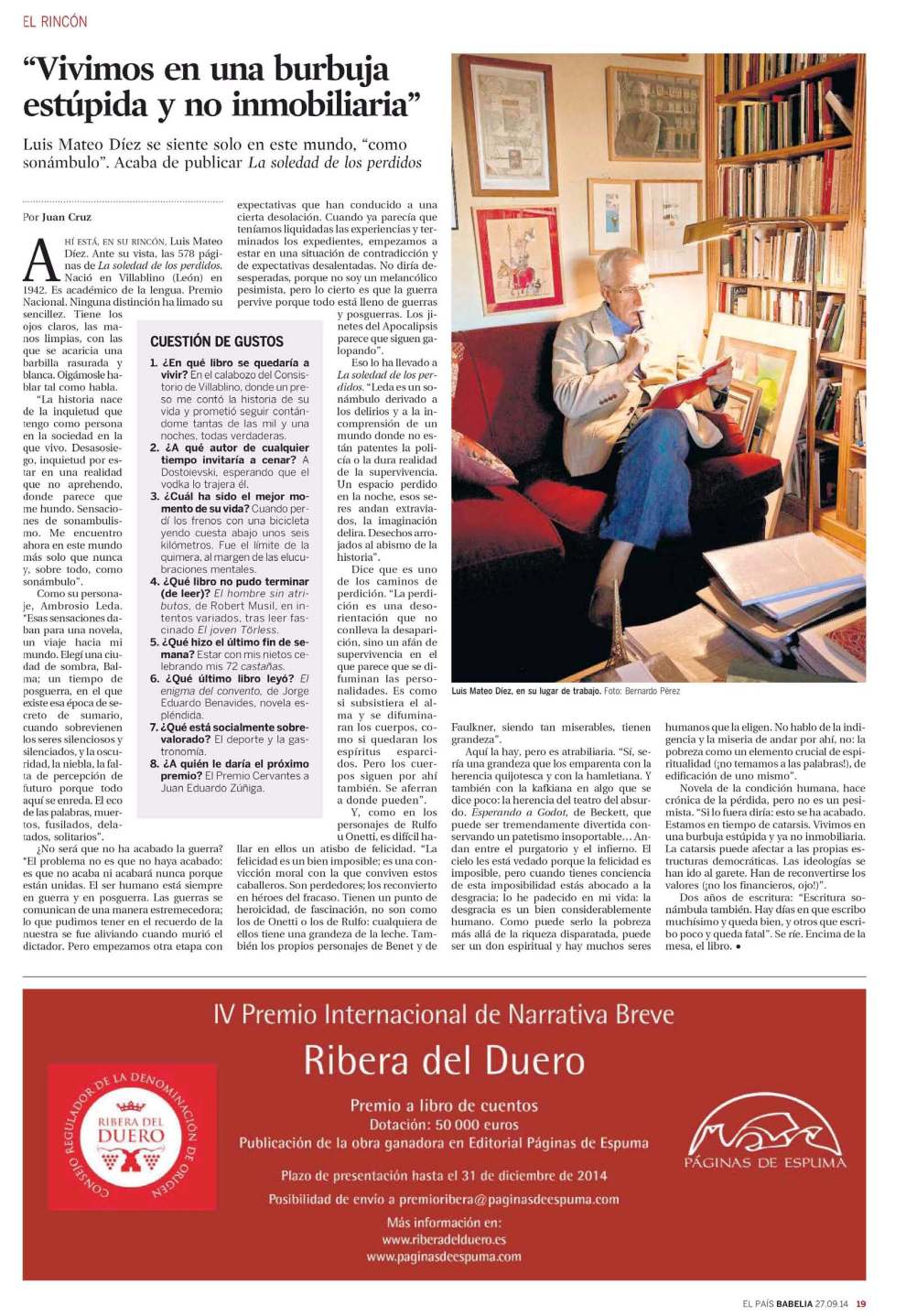 Luis Mateo Diez, en el Babelia